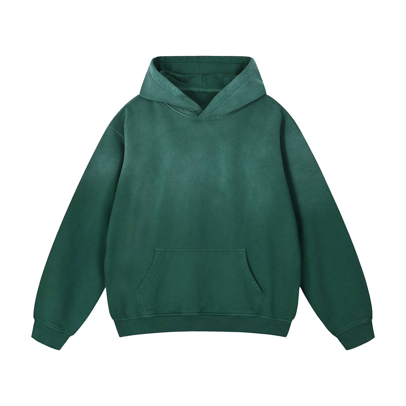 Anointed Garments heavyweight green cotton oversized hoodie with a sunfade wash, drop shoulders, and front pocket.
