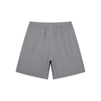 Anointed Garments grey lightweight athletic nylon shorts with an elastic waistband and perforated side details.