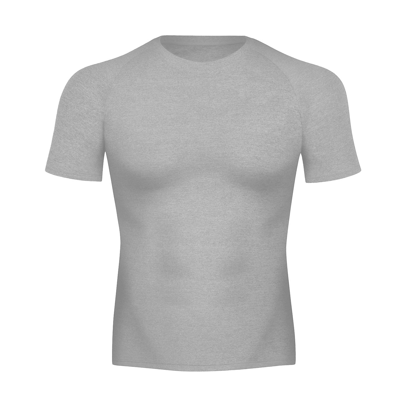 Anointed Garments grey crew neck athletic t-shirt with raglan sleeves and a fitted, stretchy polyester-spandex blend.