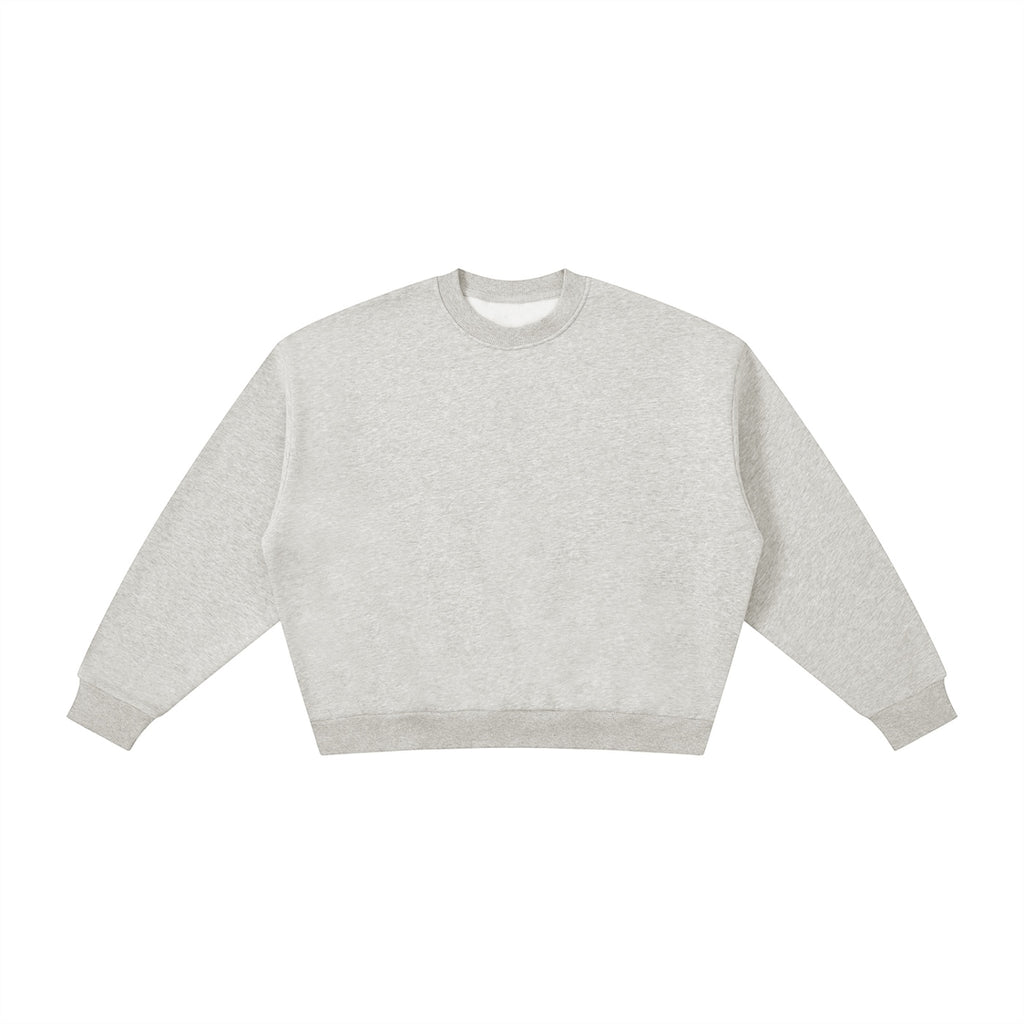 Anointed Garments boxy grey fleece crewneck sweatshirt with drop shoulders and a cropped fit.