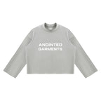 Anointed Garments grey unisex mock neck sweatshirt with a boxy fit, drop shoulders, and raw edge hem.