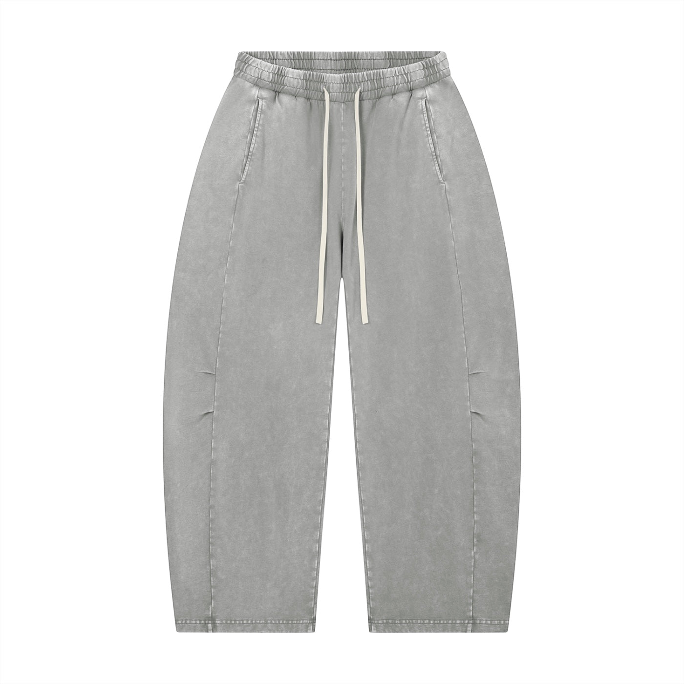 Anointed Garments relaxed fit grey cotton lounge pants with a vintage snow wash, elastic drawstring waist, and pockets.