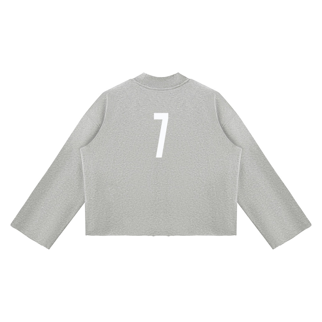 Anointed Garments grey cropped crewneck sweatshirt featuring a white number 7 graphic on the back