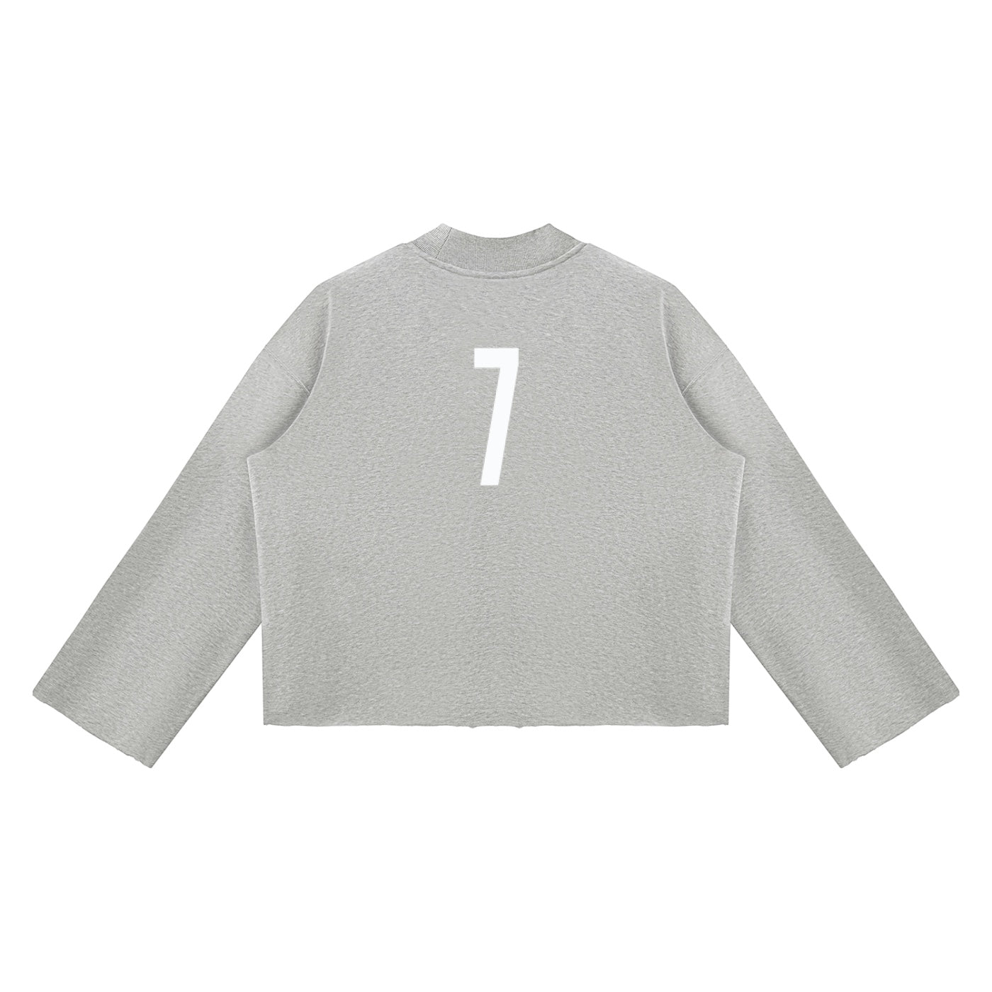 Anointed Garments grey cropped crewneck sweatshirt featuring a white number 7 graphic on the back