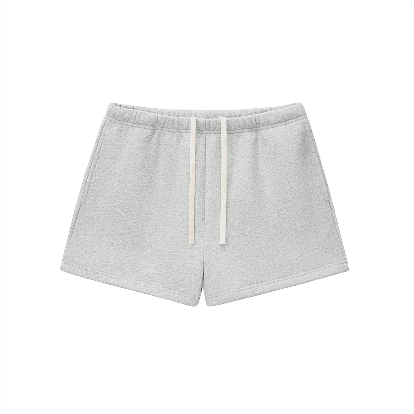 Anointed Garments grey fleece lounge shorts with an elasticated waistband and white drawstring for women.