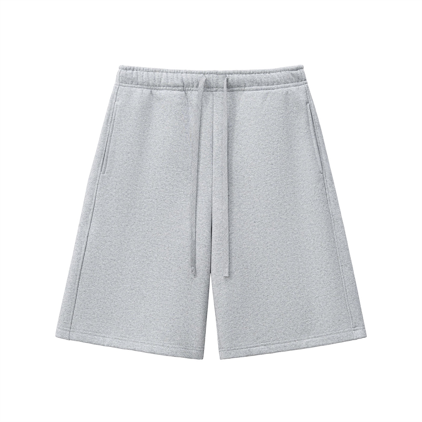 Anointed Garments grey heavyweight fleece shorts with a drawstring waist and side pockets in a casual unisex style.