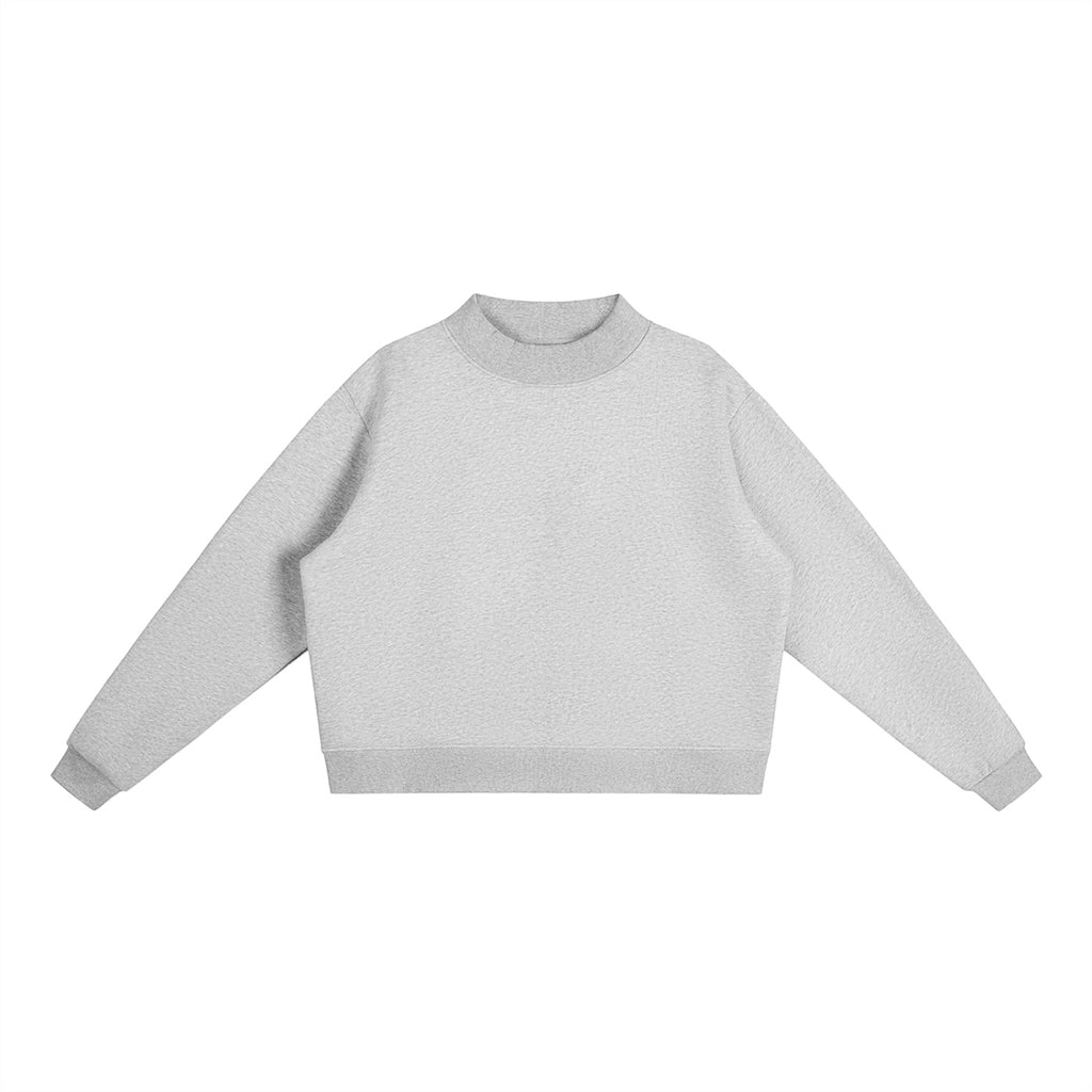 Anointed Garments grey oversized cropped fleece sweatshirt with a mock-neck and drop shoulder design.