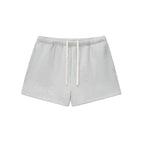 Anointed Garments women's grey fleece drawstring sweatshorts with a loose, casual fit.