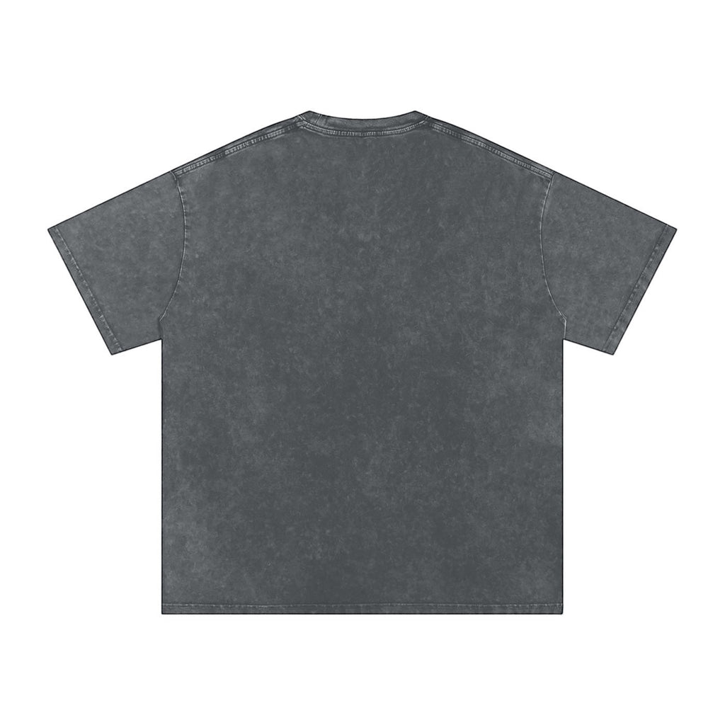 Back view of Anointed Garments heavyweight cotton t-shirt in a grey mineral-wash finish with a relaxed fit.