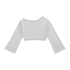 Anointed Garments grey off-shoulder cropped sweatshirt with long bell sleeves and ribbed trim in a cotton blend knit.