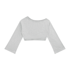 Anointed Garments grey off-shoulder cropped sweatshirt with long bell sleeves and ribbed hem in cotton blend knit.