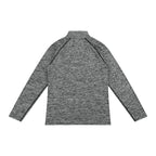 Anointed Garments grey heathered long sleeve quarter zip performance pullover with raglan sleeves and contrast stitching.