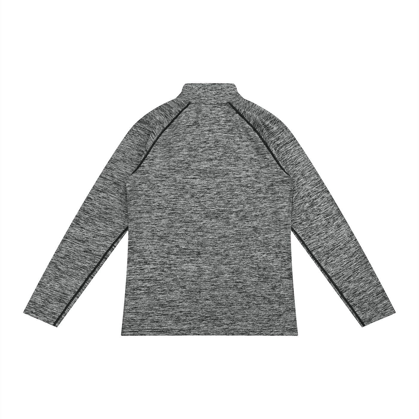 Anointed Garments grey heathered long sleeve quarter zip performance pullover with raglan sleeves and contrast stitching.