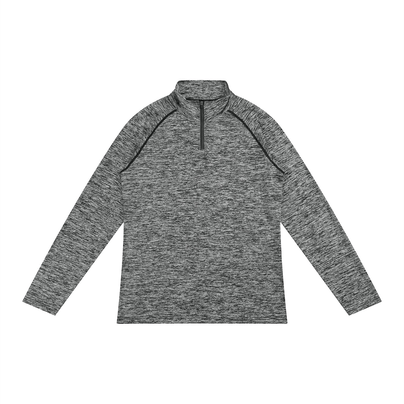 Anointed Garments men's grey heathered performance quarter-zip long sleeve shirt with raglan sleeves.