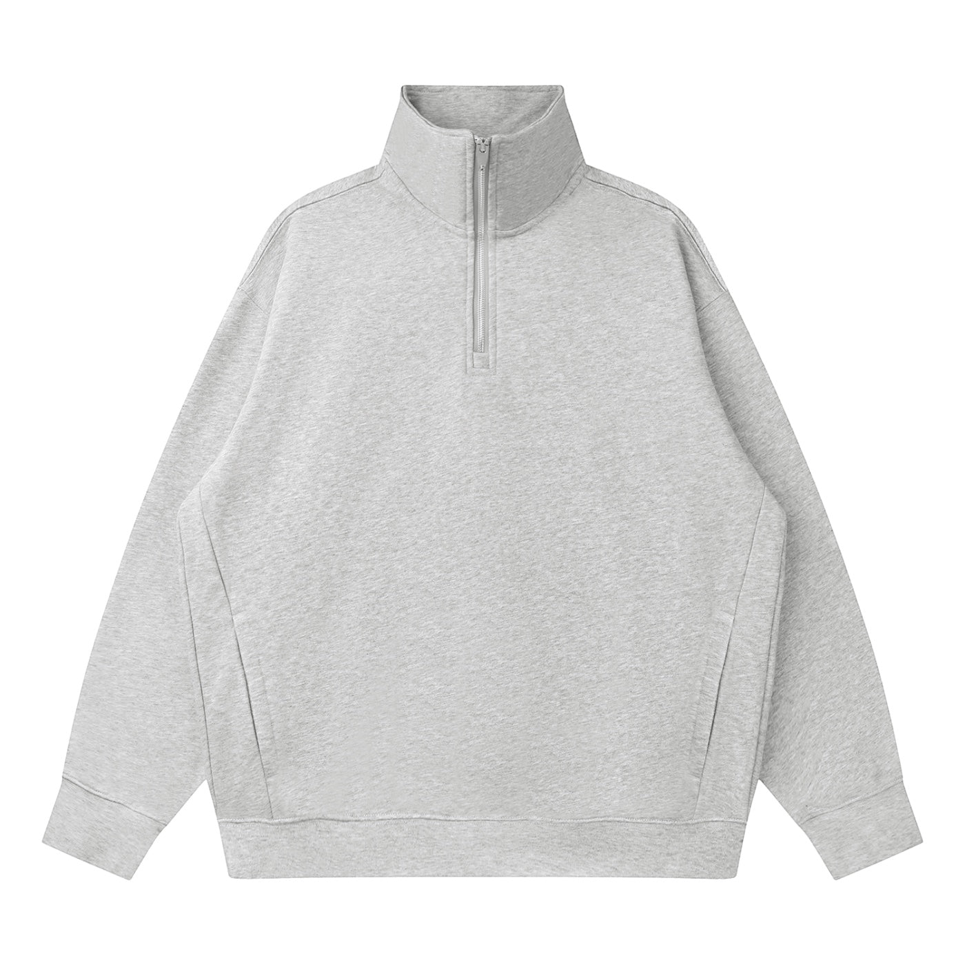 Anointed Garments grey quarter-zip pullover sweatshirt in heavyweight cotton blend with a high collar and ribbed hem.