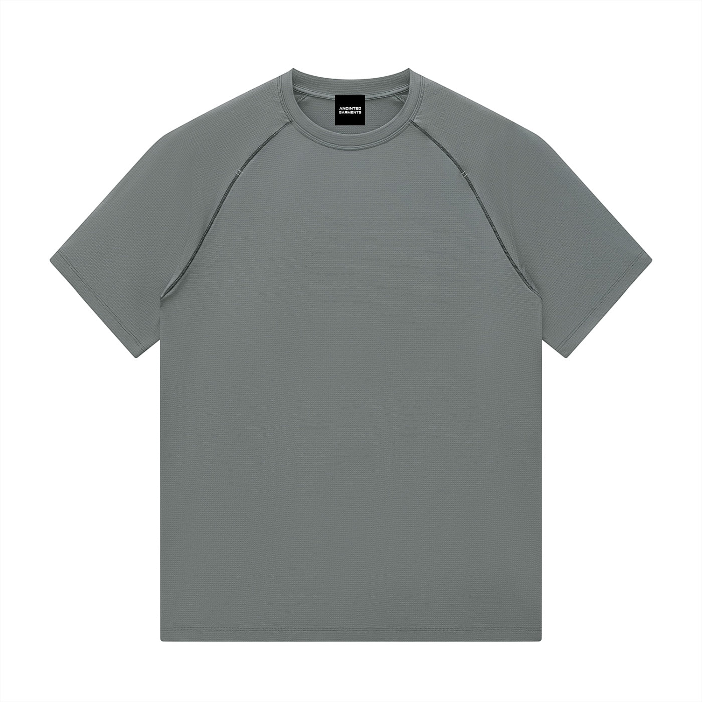 Anointed Garments grey short sleeve crewneck t-shirt with textured fabric and raglan sleeves for a modern athletic fit.