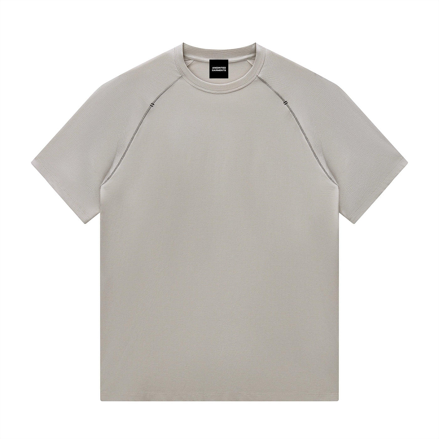 Anointed Garments Essential crewneck t-shirt in light grey with textured fabric and raglan sleeves.