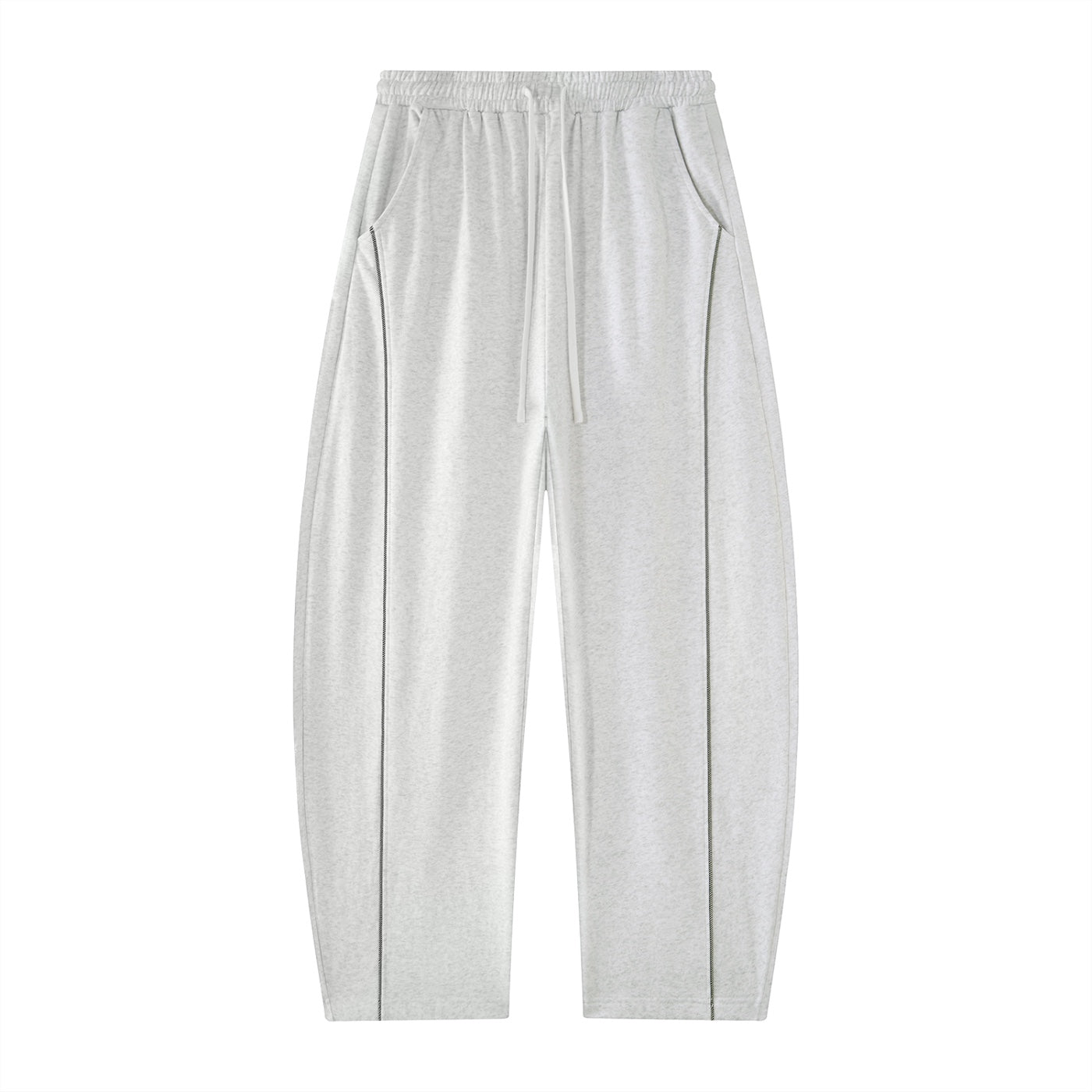 Anointed Garments light grey relaxed fit sweatpants with an elastic drawstring waist and vertical seam detailing.