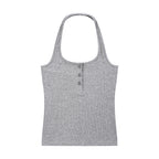 Anointed Garments grey ribbed henley tank top with a round neck and button-front detail in a casual sleeveless style.
