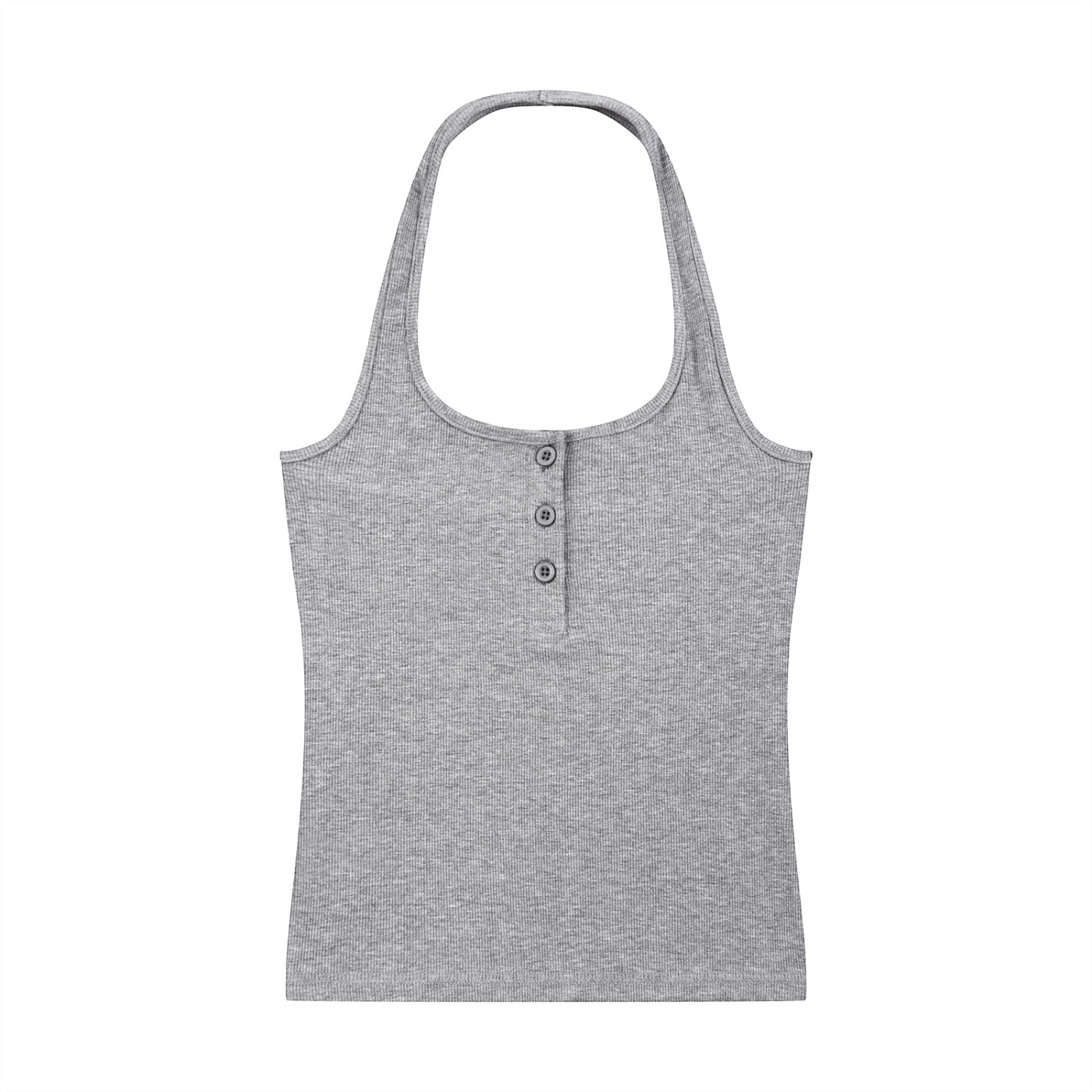 Anointed Garments grey ribbed henley tank top with a round neck and button-front detail in a casual sleeveless style.