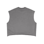 Anointed Garments grey sleeveless crop top with raw-edge armholes and hem in a heavyweight cotton blend