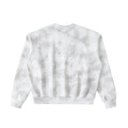 Anointed Garments unisex crewneck sweatshirt in a grey tie-dye wash with ribbed cuffs and hem, back view.