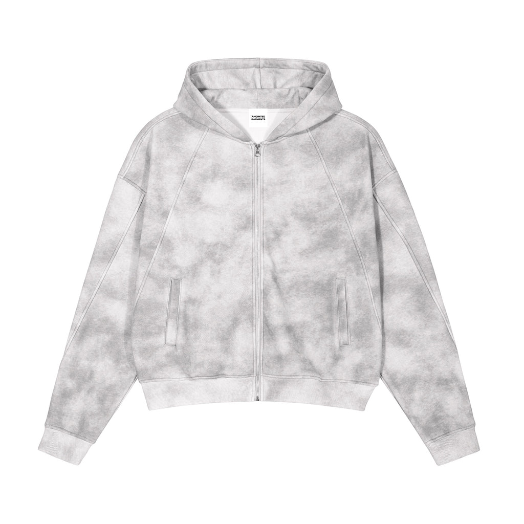 Anointed Garments grey washed zip-up fleece hoodie with long sleeves and front pockets in a casual street style