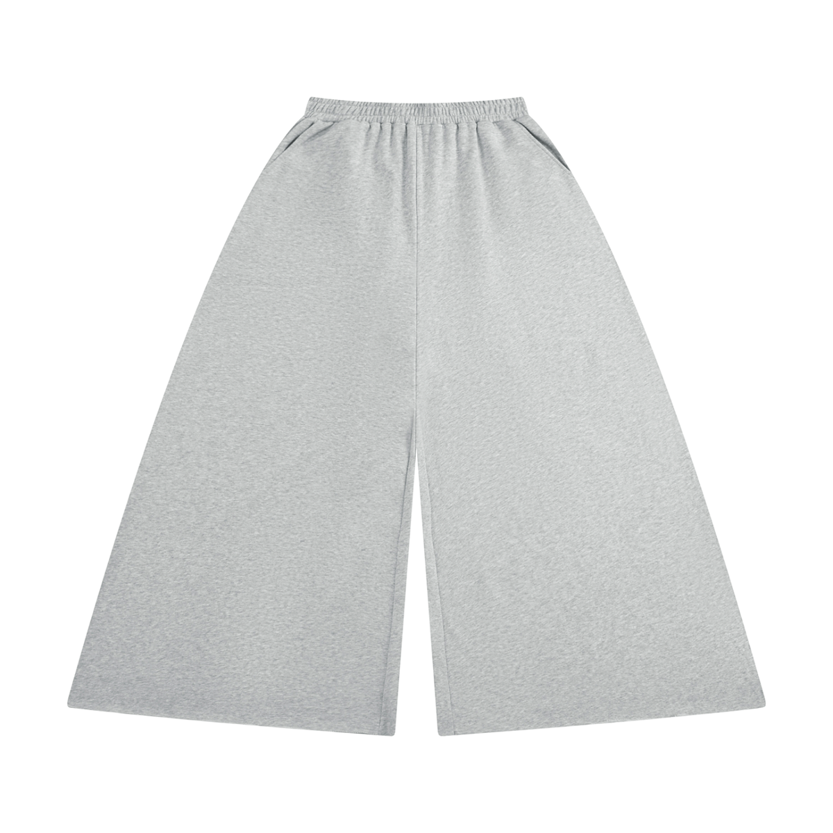 Anointed Garments grey cotton blend wide leg sweatpants with an elastic high waist and raw hem detail.