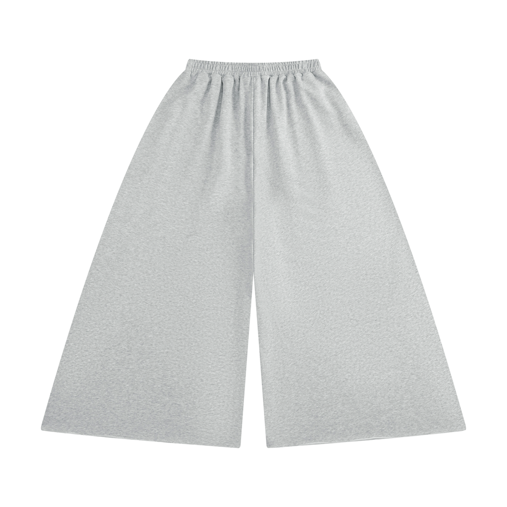 Anointed Garments grey cotton blend wide leg sweatpants with a high elastic waist and raw edge hem.