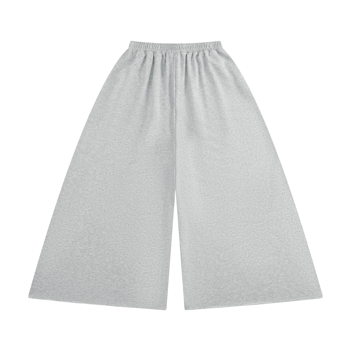 Anointed Garments grey cotton blend wide leg sweatpants with a high elastic waist and raw edge hem.