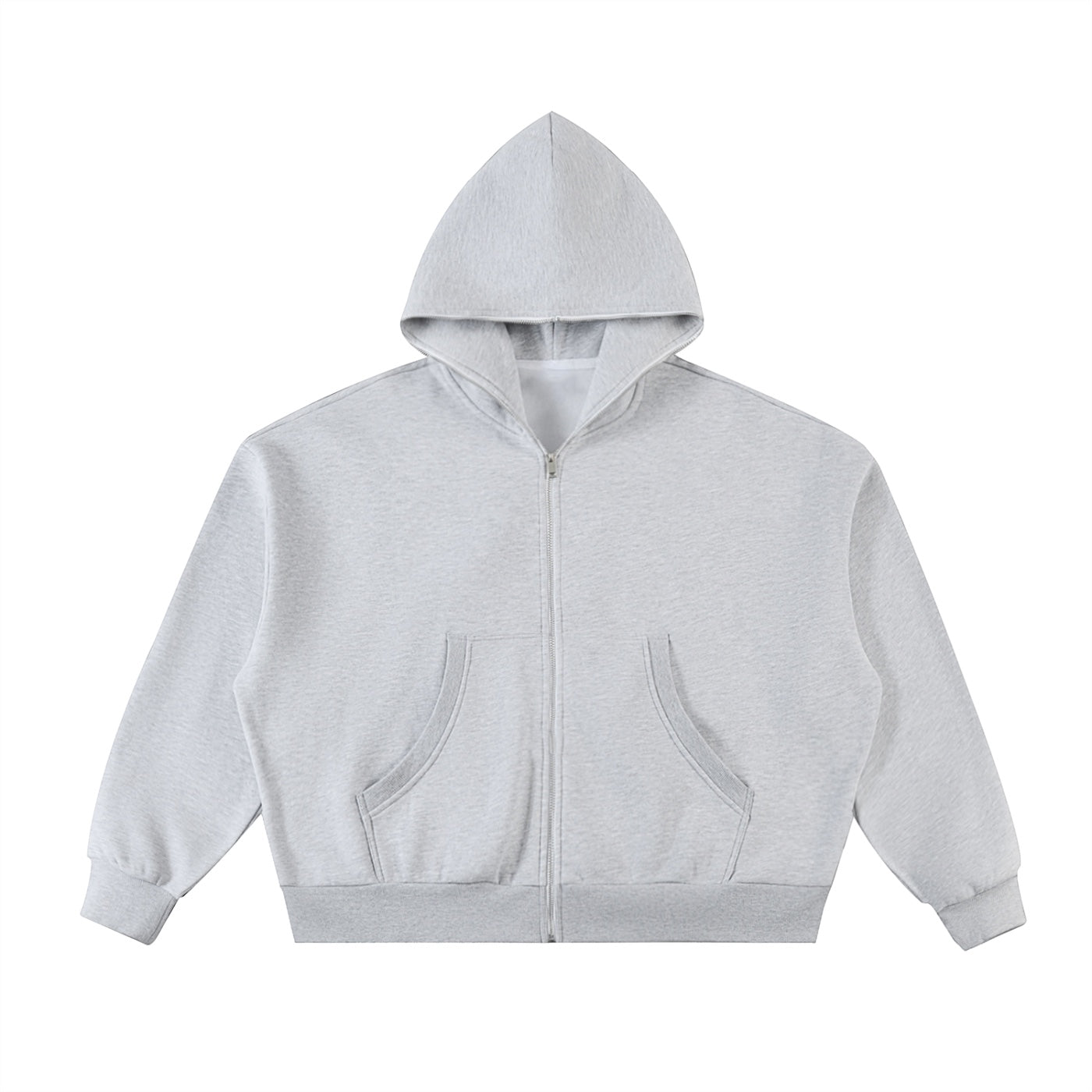 Anointed Garments heavyweight grey zip-up hoodie with a relaxed fit, spacious hood, and deep front pockets.