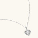 Anointed Garments Heart of Light necklace featuring a 1-carat heart-shaped moissanite in platinum-plated silver.