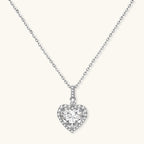 Anointed Garments heart-shaped moissanite pendant necklace in platinum-plated 925 sterling silver with a delicate chain.