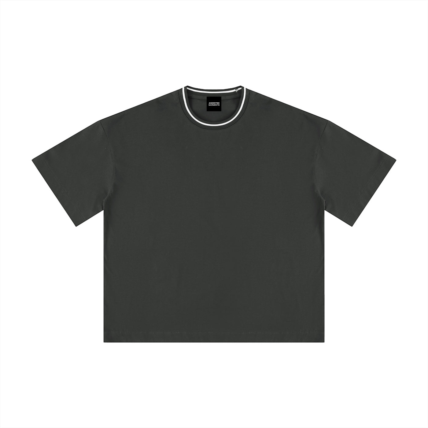 Anointed Garments premium heavyweight charcoal grey cotton t-shirt with a relaxed oversized fit and contrast collar.