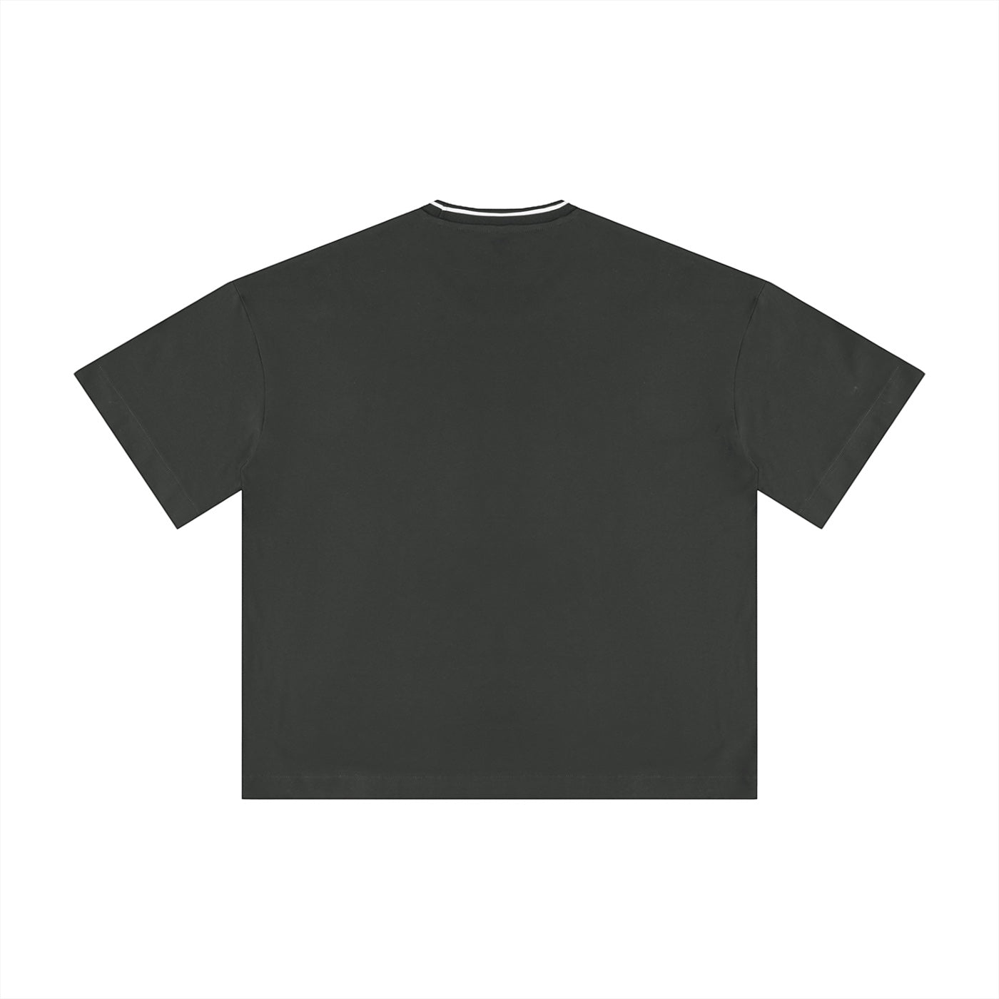 Anointed Garments premium heavyweight charcoal grey cotton crewneck t-shirt with a relaxed oversized fit and back view.