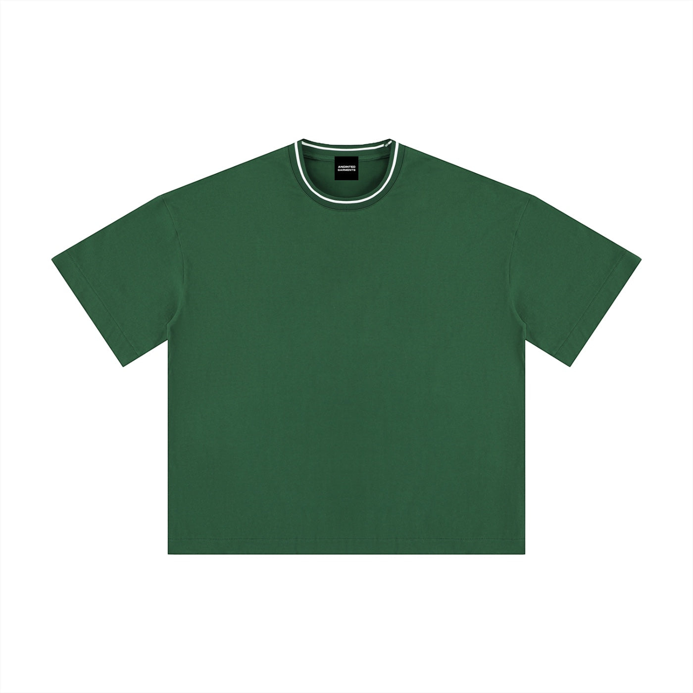 Anointed Garments premium heavyweight green cotton crewneck t-shirt with a relaxed oversized fit and contrast trim.