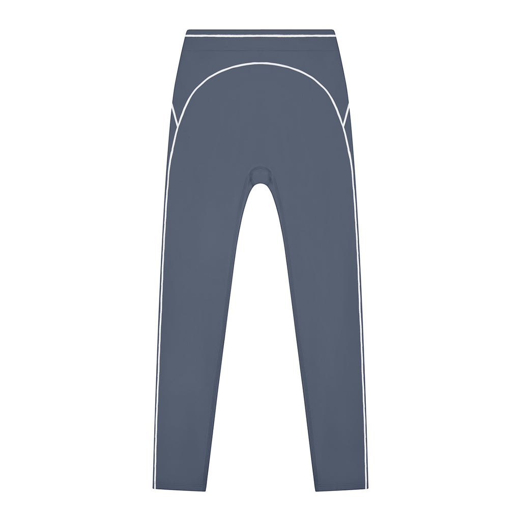 Anointed Garments women's high-rise blue leggings with white topstitching detail for gym and casual wear.