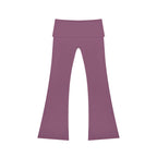 Anointed Garments high rise flared yoga pants in a solid mauve colour made from stretchy nylon and spandex fabric.