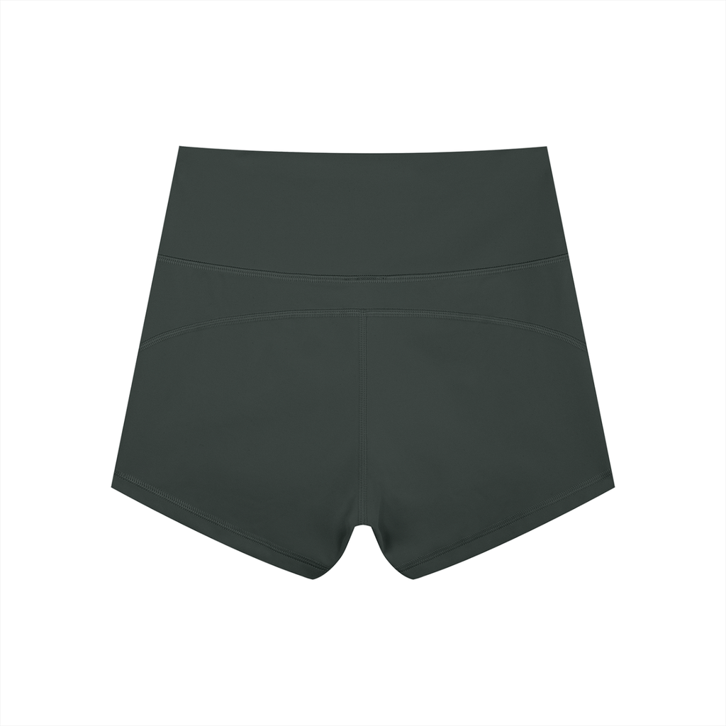 Anointed Garments dark grey high-waisted athletic yoga shorts in moisture-wicking nylon spandex blend