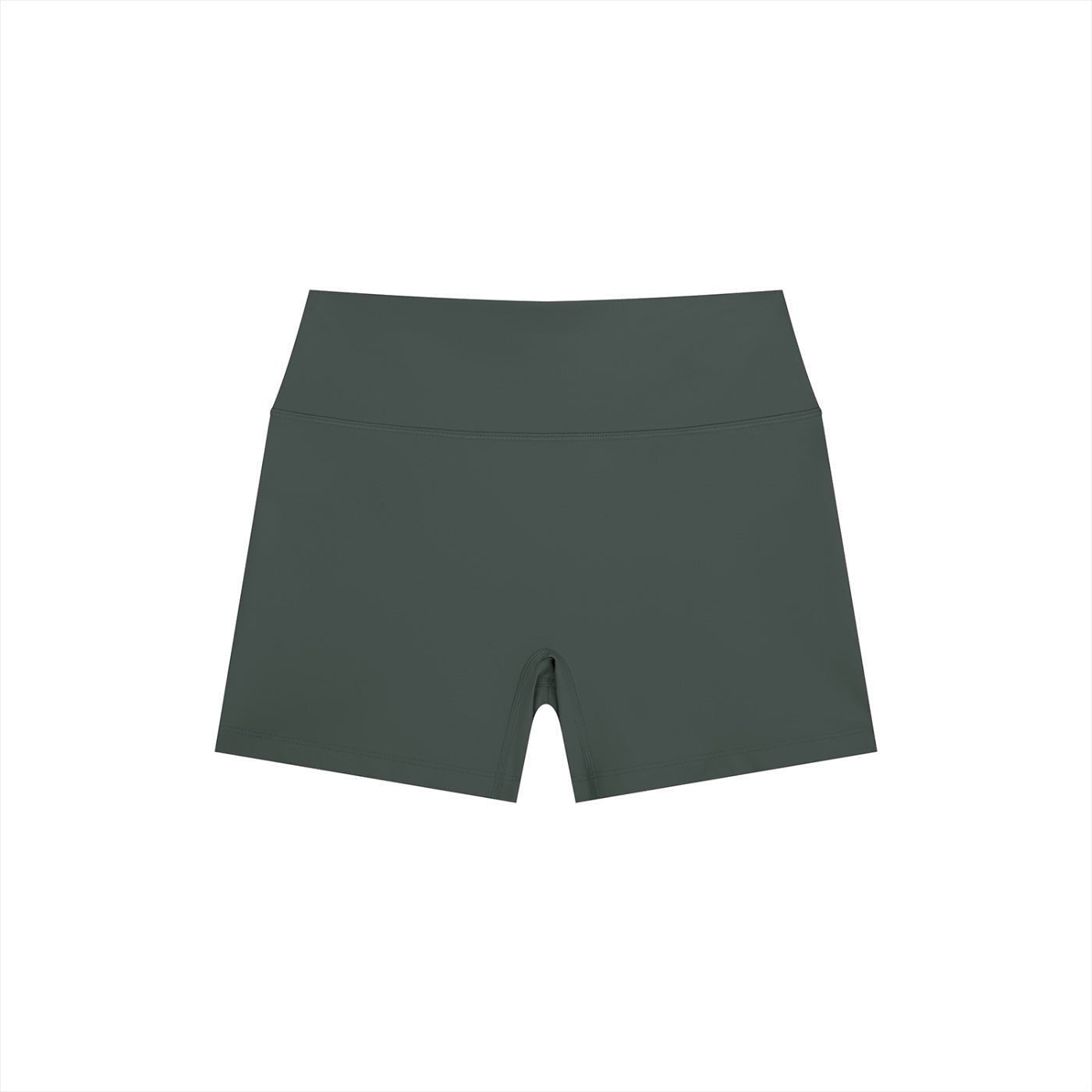 Anointed Garments high-waisted athletic performance shorts in dark grey moisture-wicking nylon spandex fabric.