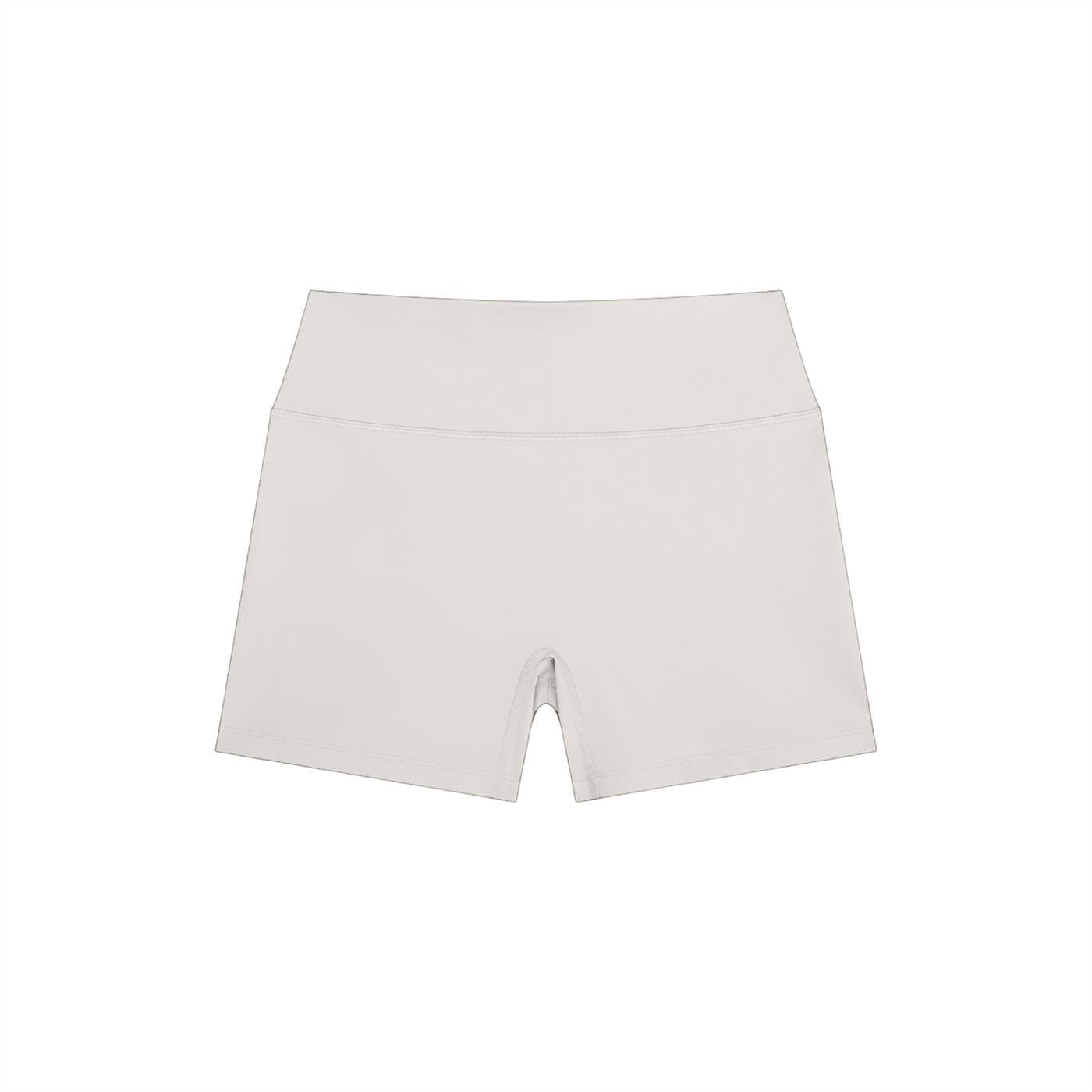 Anointed Garments high-waisted athletic performance shorts in a neutral beige, crafted from moisture-wicking fabric.