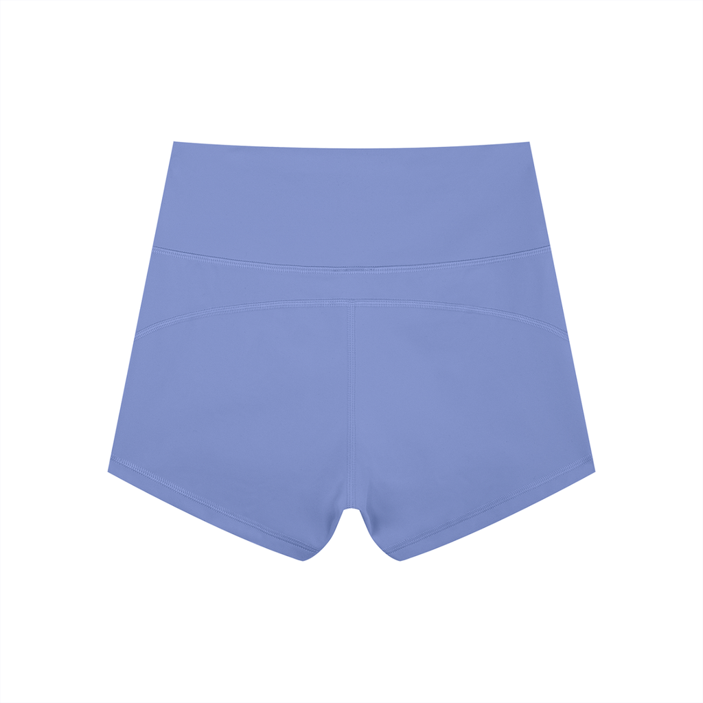 Anointed Garments high-waisted athletic performance shorts in periwinkle blue moisture-wicking nylon spandex fabric
