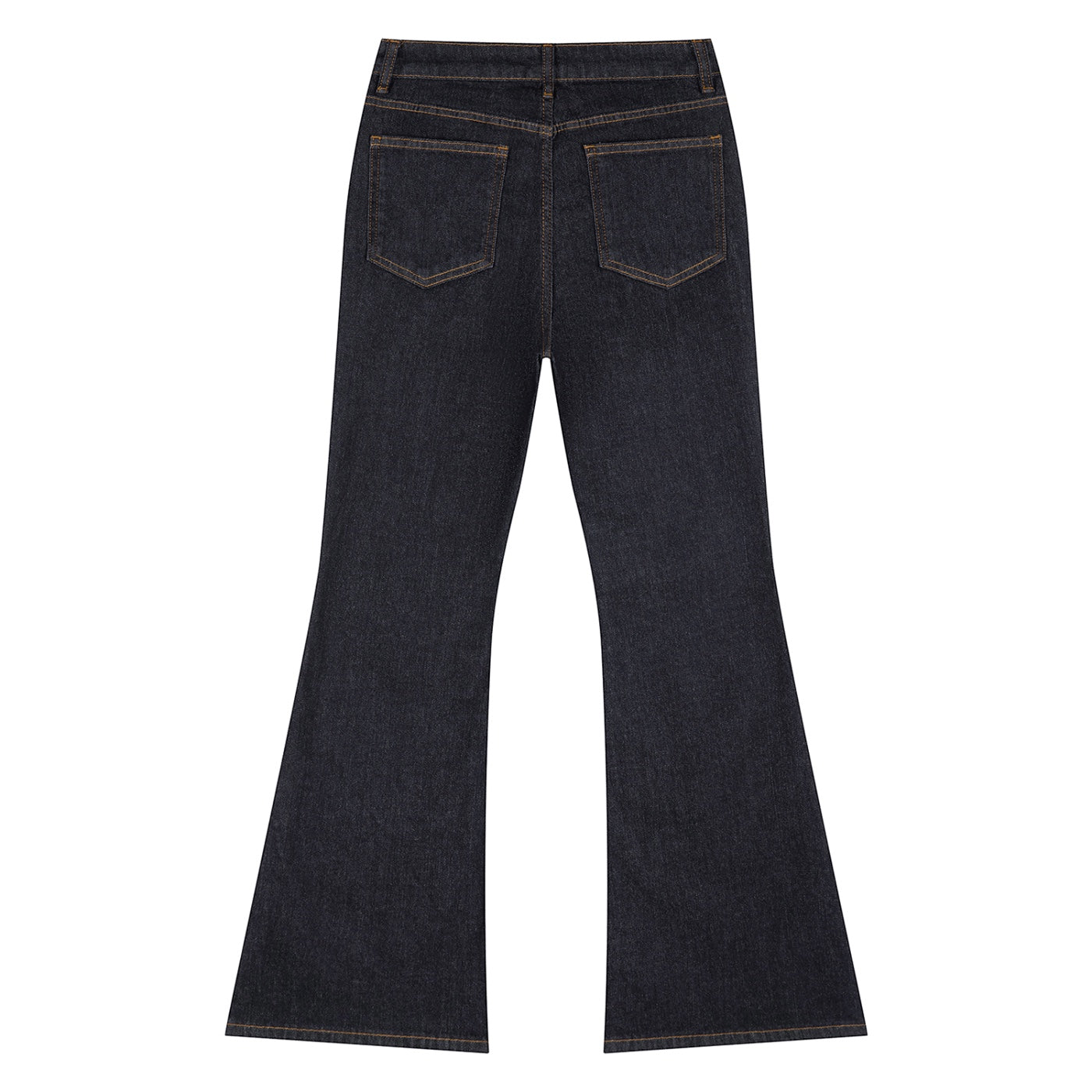 Anointed Garments high waisted flare leg denim jeans in a deep indigo wash with classic five-pocket styling.