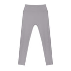 Anointed Garments high-waisted grey athletic leggings made from moisture-wicking, four-way stretch performance fabric.