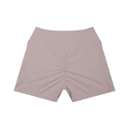Anointed Garments high-waisted athletic shorts in mauve with a ruched back and side pockets for a sculpted fit.