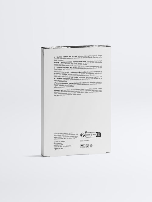 Back of Anointed Garments Anointed Skin caffeine and vitamin C hydrogel eye patch box with ingredient list and details