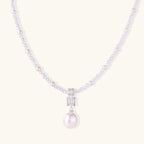 Anointed Garments Lavender Dreams pearl necklace with lavender crystal beads, geometric pendant, and freshwater pearl.