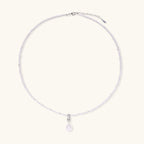 Anointed Garments Lavender Dreams pearl necklace with lavender crystal beads, geometric pendant, and freshwater pearl.