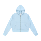Anointed Garments light blue full-zip fleece hoodie with a cozy hood, patch pockets, and ribbed cuffs.