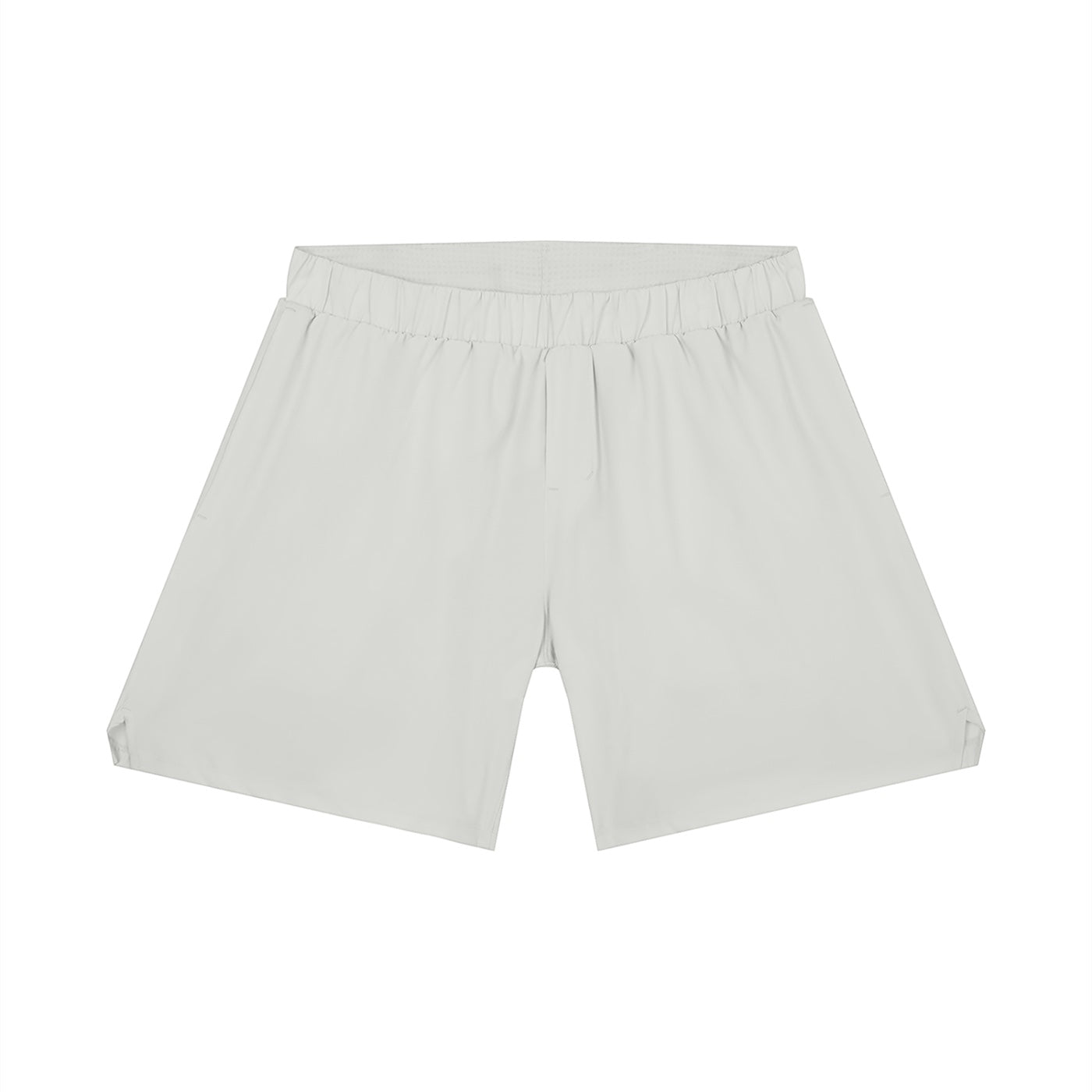 Anointed Garments men's lightweight athletic training shorts in light grey with an elastic waistband and side slits.